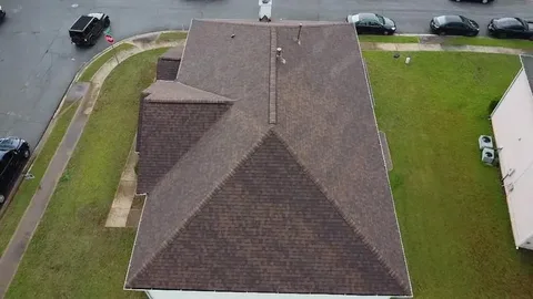 Finished roof replacement, aerial view